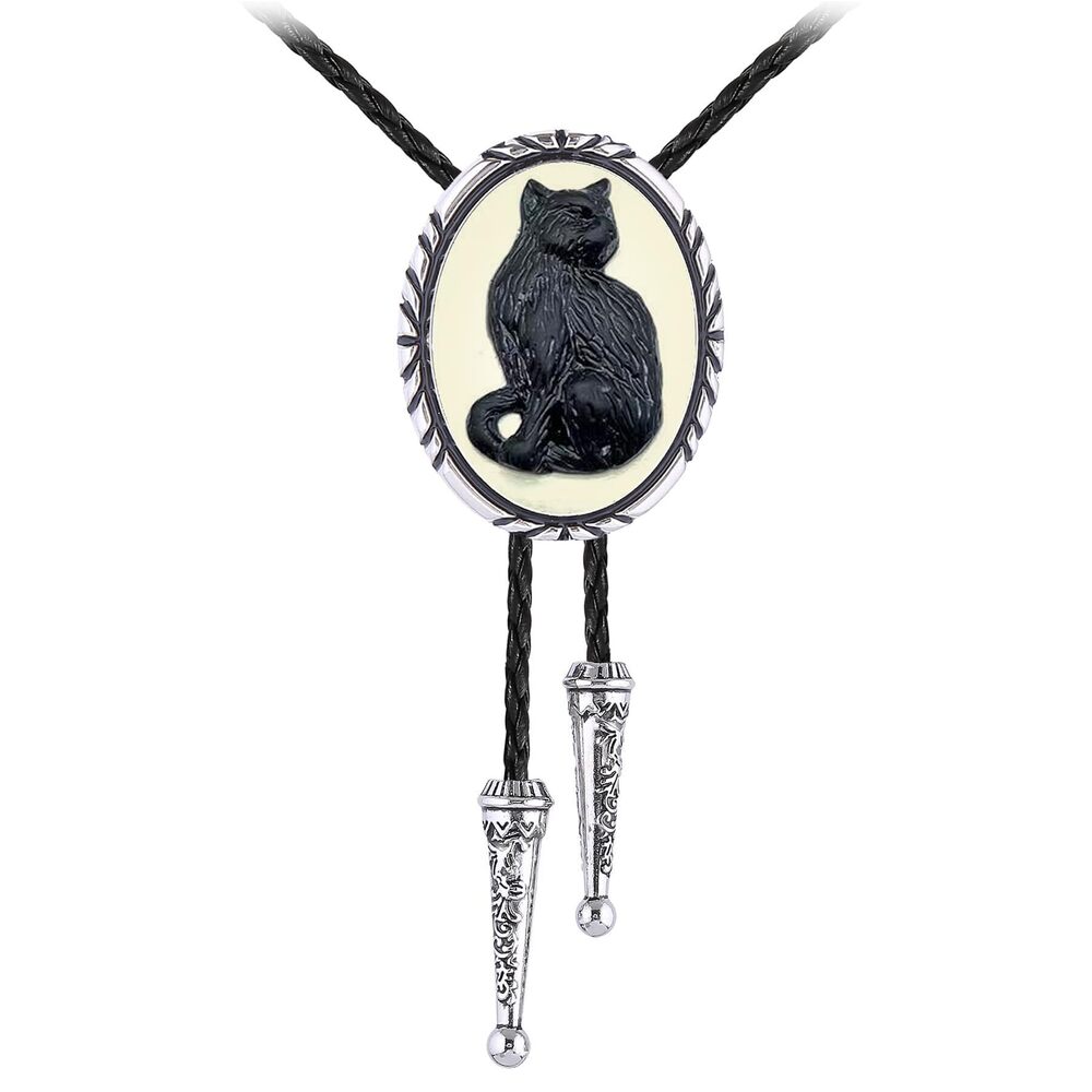 7870 Black Bolo Tie Cat Bolo Tie Western Gifts for Her Leather Western